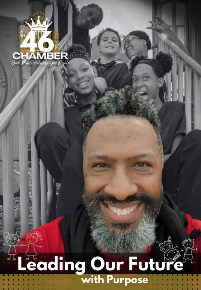 Leading Our Future with Purpose graphic for The 46th Chamber - designed by Jasmine W.